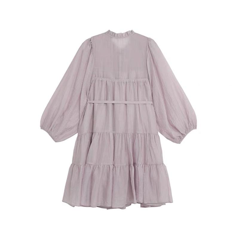 Váy đầm babydoll tầng tay bồng nhún cổ