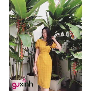 Đầm suông caro tay bo