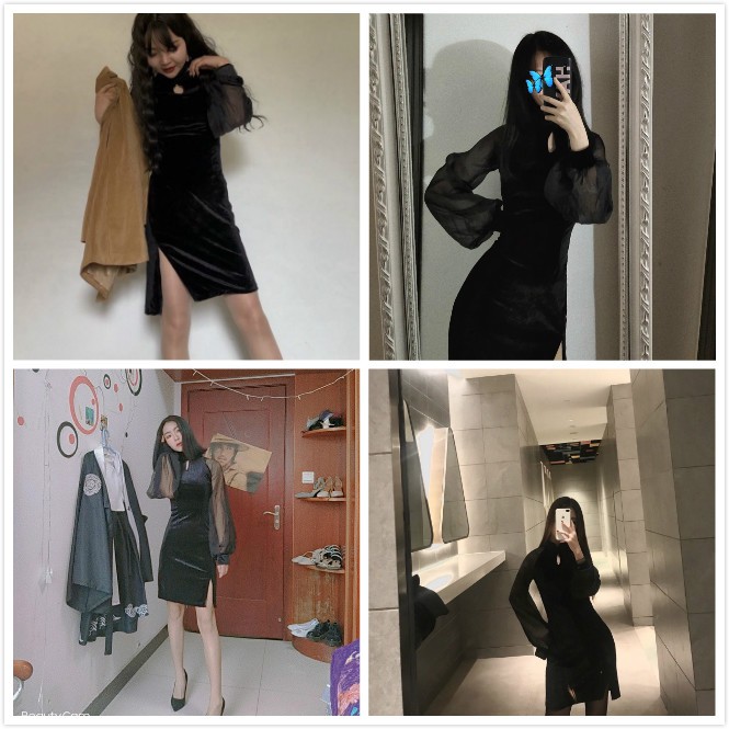 Đầm Sườn Xám Tay Dài Thiết Kế Xẻ Tà Quyến Rũ