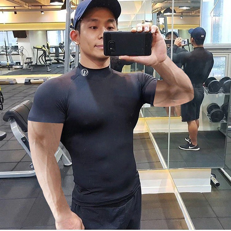 Áo tập gym nam cộc tay thể thao, Áo gym nam thun cotton, Logo cá tính [Viet Quick]