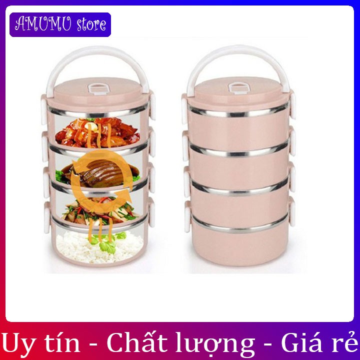 Hộp cơm 4 tầng inox làm từ lúa mạch siêu giữ nhiệt