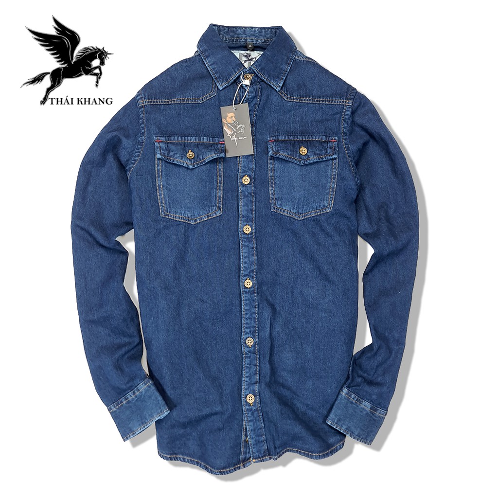 áo bò nam sơ mi dài tay cao cấp vải cotton dày mát form rộng rãi loại áo sơ mi jean nam đẹp chất ASJD01 | BigBuy360 - bigbuy360.vn