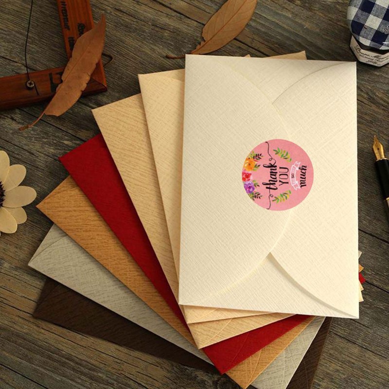 Cuộn 500 hình dán tròn 9 kiểu họa tiết hoa dùng để gói quà dán nhãn niêm phong