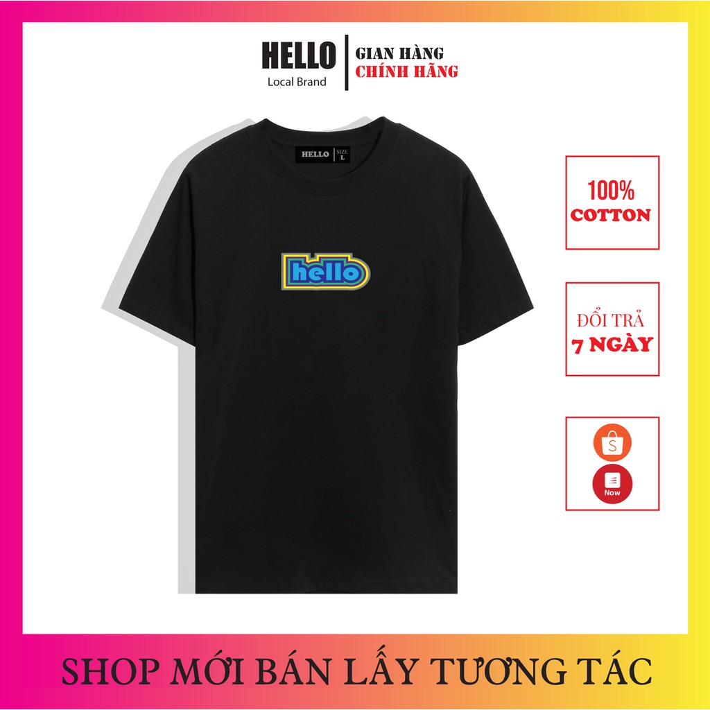 Áo phông nam nữ tay lỡ Unisex áo thun form rộng cotton 100% thoáng mát Oversize in hình Hello_Ap18