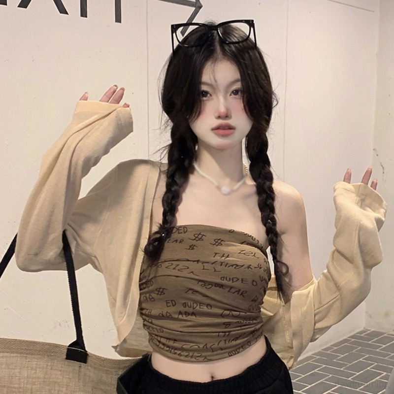 Bộ Áo Khoác Cardigan Chống Nắng In Chữ Kiểu Hàn Quốc Thời Trang Mùa Hè Cho Nữ