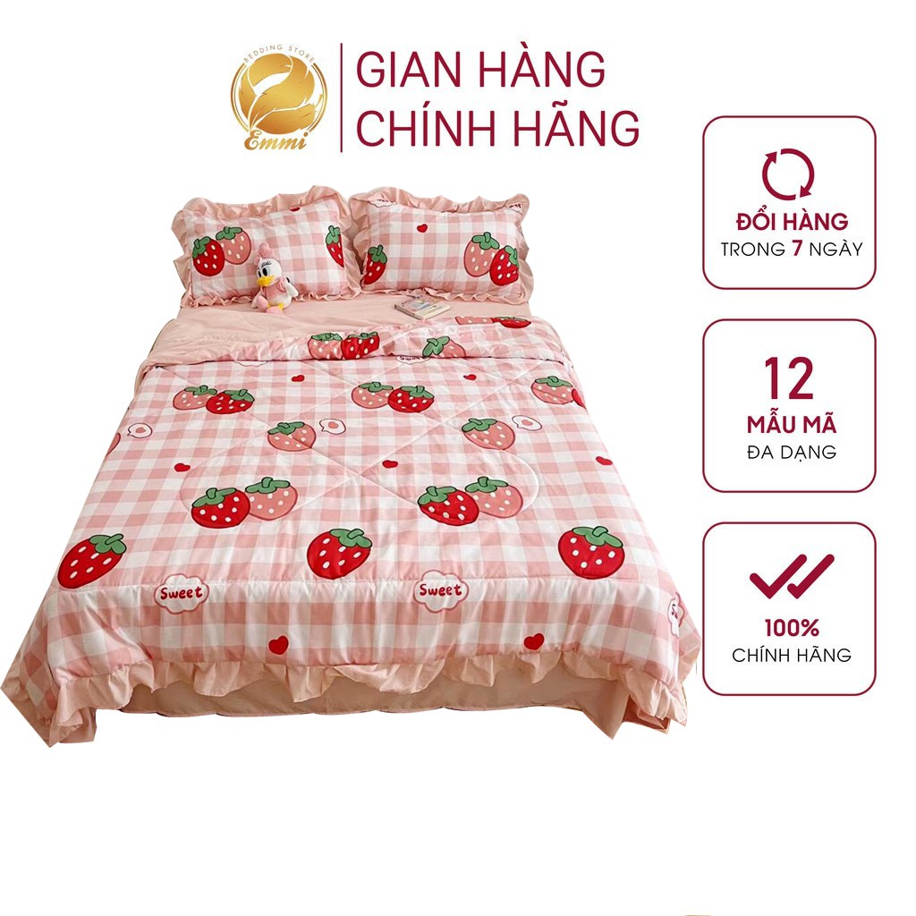 Bộ Chăn Ga Gối Cotton Đũi Bèo 4 Món Chăn Chần Hè Mẫu Mới Nhất 2021,Emmibedding,chăn ga gối-cotton poly/ga gối nệm