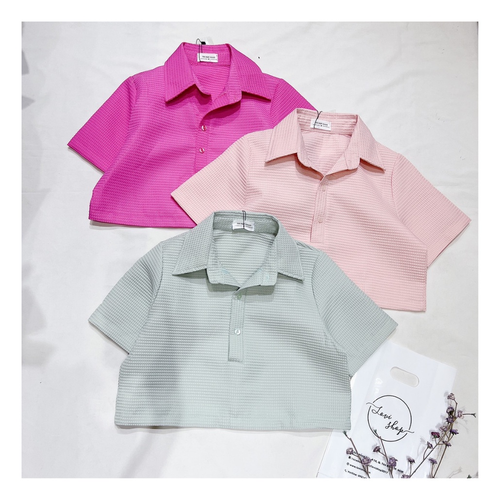 LOVI SHOP Áo sơ mi croptop polo cổ bẻ/ cổ trụ tay ngắn chất xốp cao cấp 7 màu