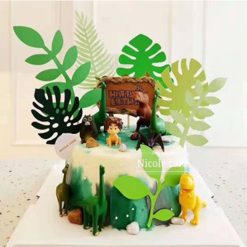 Phụ kiện bánh sinh nhật bánh kem - Set cắm voi rừng xanh, set 3 cây nhiều màu