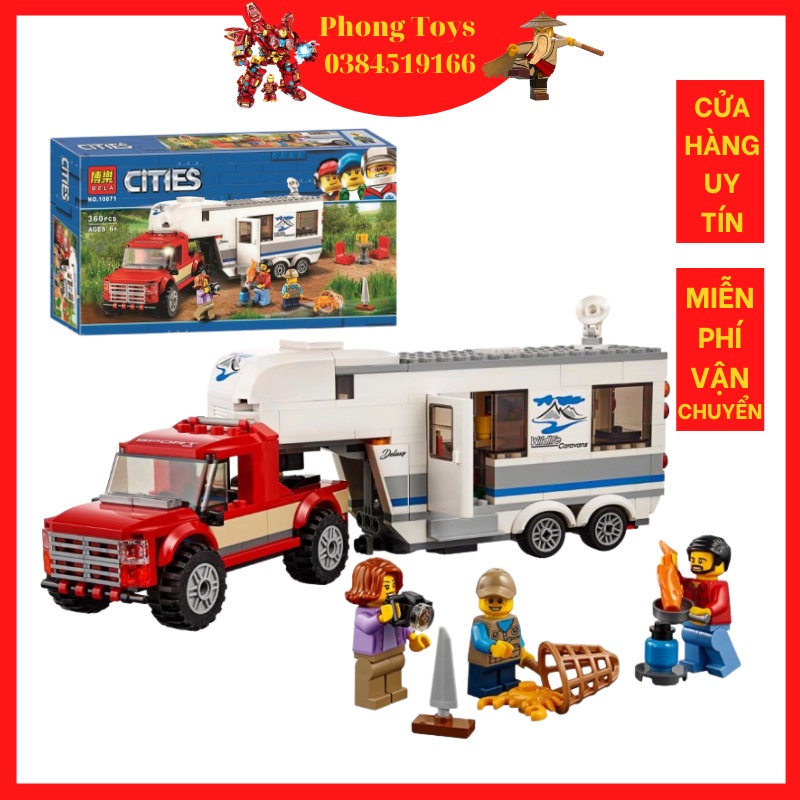 LẮP RÁP XẾP HÌNH LEGO CITY 60182 BELA 10871 : XE ĐẦU KÉO CẮM TRẠI GIA ĐÌNH 3 THÀNH VIÊN 360 mảnh