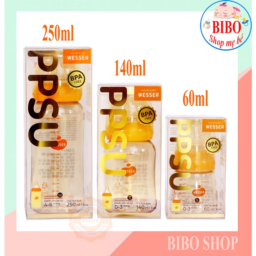 [MẪU MỚI] Bình Sữa Cho Bé Sơ Sinh Cổ Hẹp Cao Cấp 60ml _Wesser PPSU