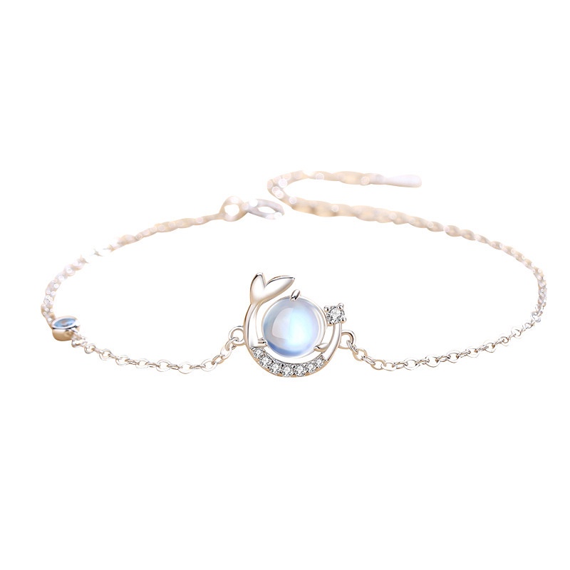 Vòng Tay Mạ Bạc 925 Đính Đá Zircon Hình Đuôi Cá Thời Trang Cho Nữ