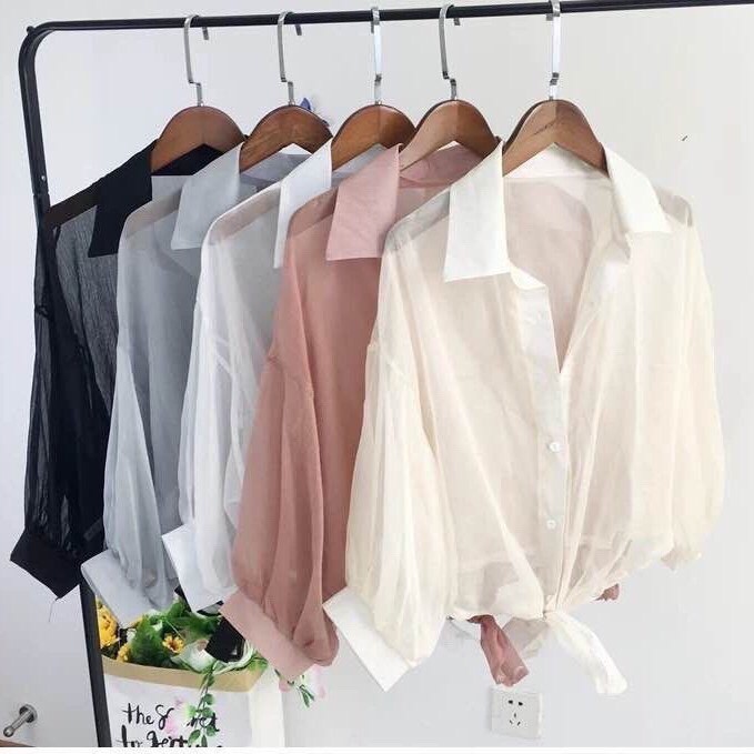 Áo sơ mi voan mỏng cột eo, áo khoác mỏng đi biển - 25 store