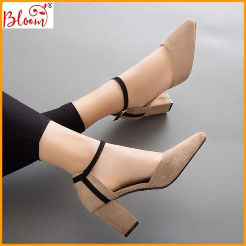Giày cao gót nữ 7p đế vuông da lộn bít đầu Giày cao gót đế vuông 7p Bloom | TẶNG quà ngẫu nhiên BG01 | BigBuy360 - bigbuy360.vn