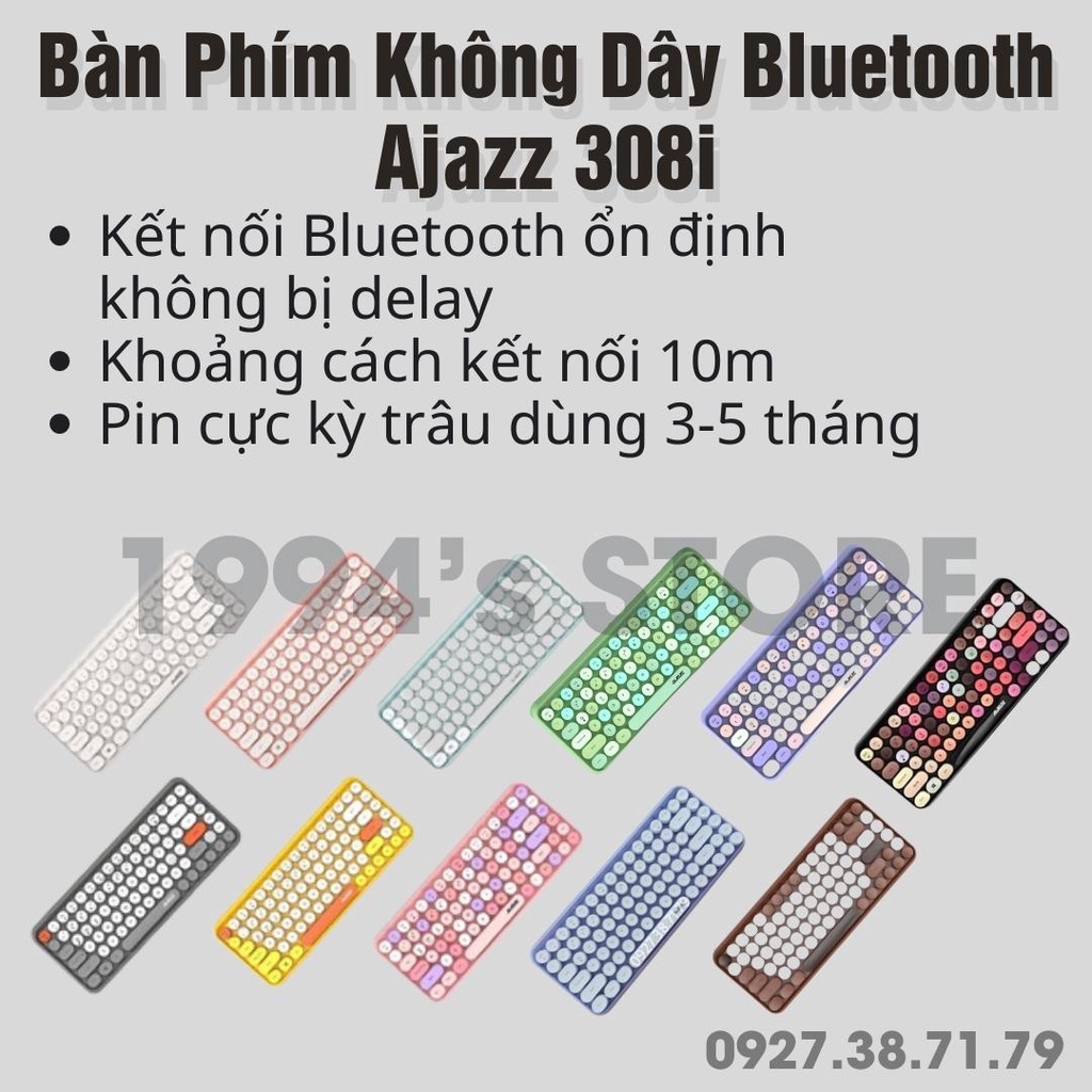 Ajazz 308i- Bàn Phím Giả Cơ Không Dây Bluetooth- Dùng Được Cho Laptop, PC Máy tính bàn Windows, Mac OS, iOS, Android