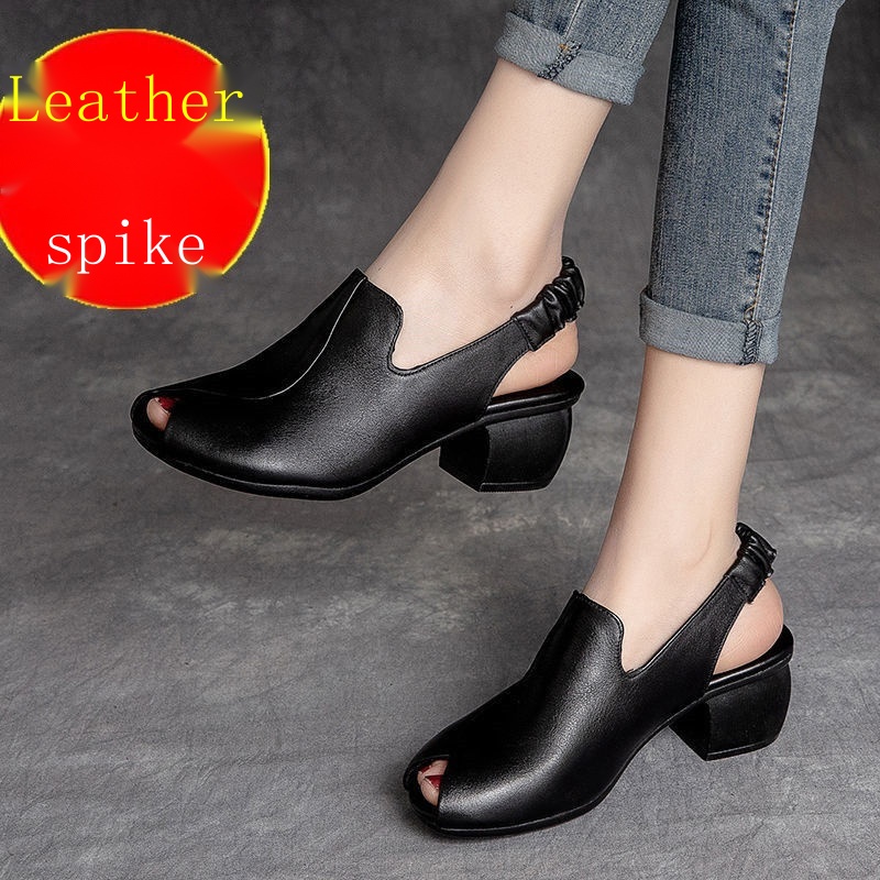 Xăng đan Da Bò Đế Dày Hở Mũi Phong Cách Retro Cho Nữ