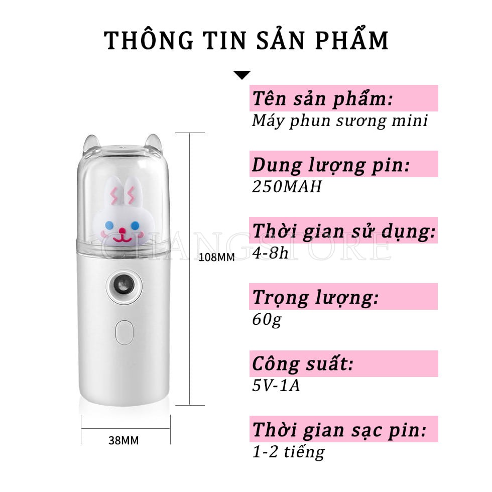 Máy Phun Sương Xịt Khoáng Tạo Ẩm, Máy Phun Sương Cầm Tay Mini Tai Mèo Đáng Yêu