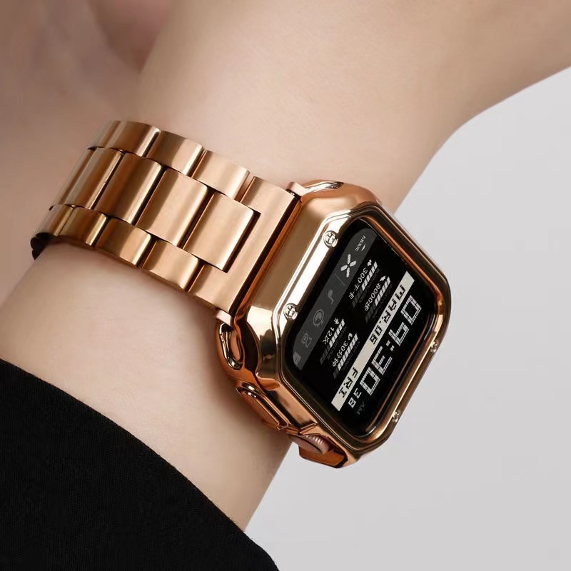 [ Dây đeo kim loại chất lượng cao + ốp bảo vệ silicon ] dùng được cho apple watch series 8 7 6 5 4 SE 41MM 45MM 40MM 44M