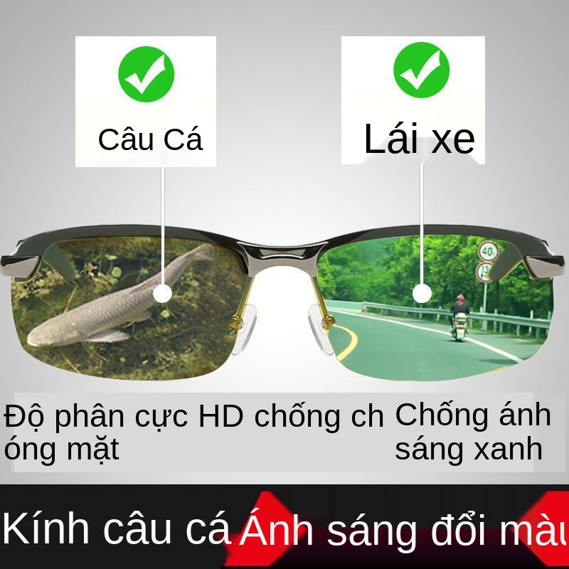 chụp cá phân cực thay đổi màu sắc kính độ nét cao của người đàn ông đi câu dưới nước lái xe râm đặc biệt