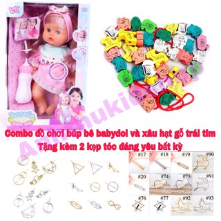 Combo đồ chơi babydol và xâu hạt gỗ trai tim