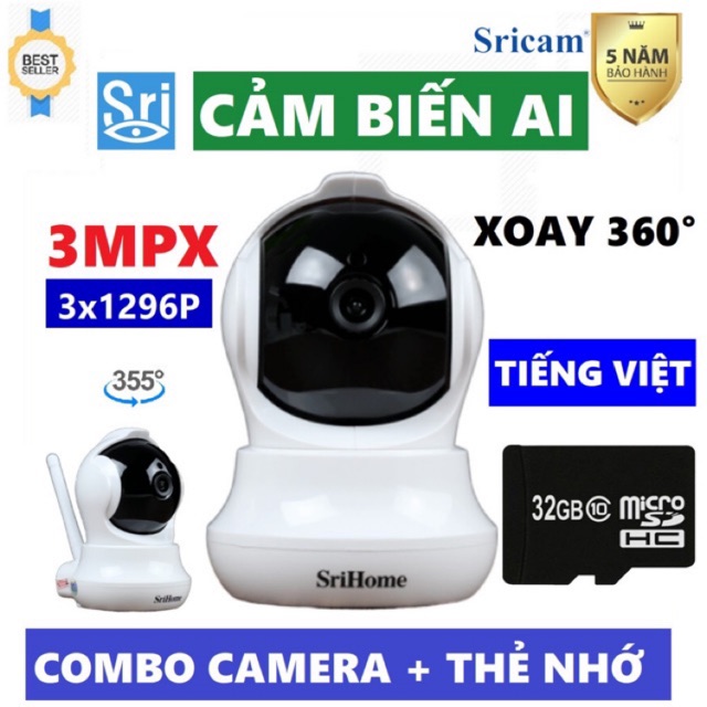 Camera 3.0 Mpx IP Wifi SriHome SH020 Chất Lượng HD+ 1296 Pixel Bảo hành 12 tháng