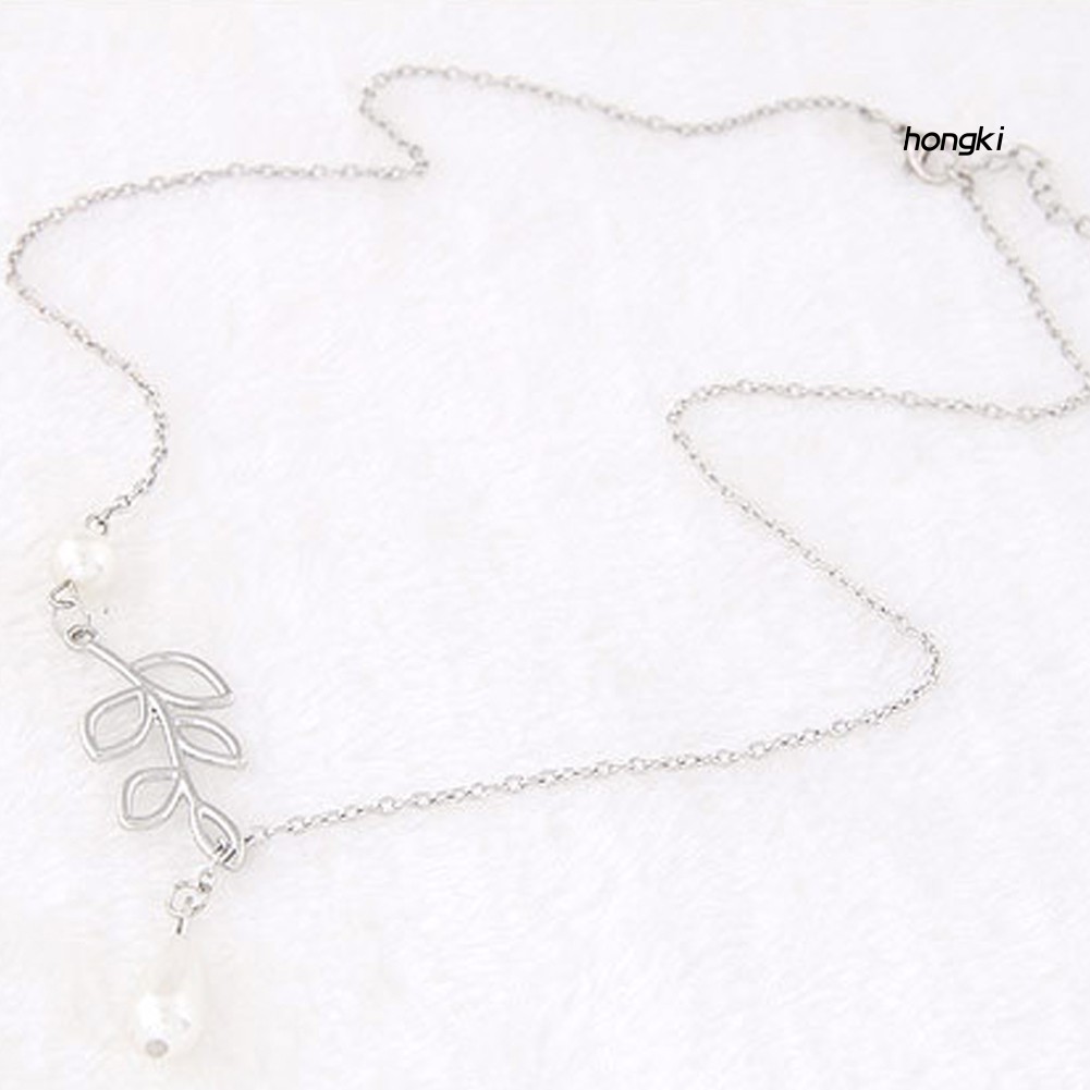 vòng cổ Hợp Kim Hình Chiếc Lá Đính Ngọc Trai Nhân Tạo Thời Trang Dành Cho Nữ