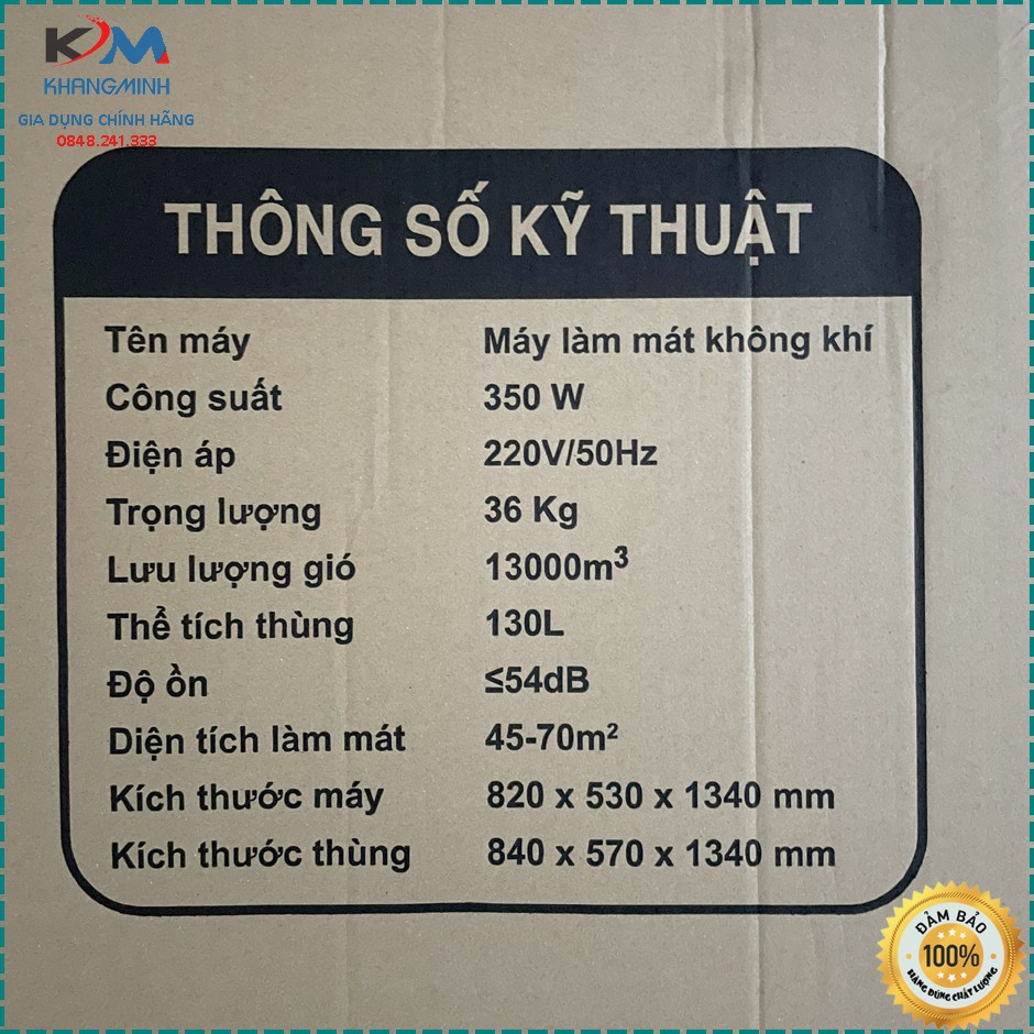 Bảo hành 24 Tháng Quạt điều hòa quạt hơi nước công nghiệp HAKARI HK90  130 lít Bơm tự ngắt và Phao chống tràn.