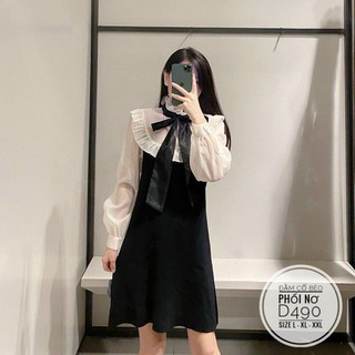 [Ảnh thật] BIGSIZE ĐẦM TIỂU THƯ CỔ BÈO PHỐI NƠ D490