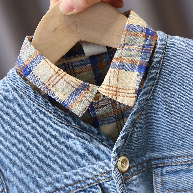 ✨Hàng Có Sẵn✨ Bộ Đồ Denim Ba Món Phong Cách Thời Trang Xuân Thu Mới 2022 Cho Bé Trai