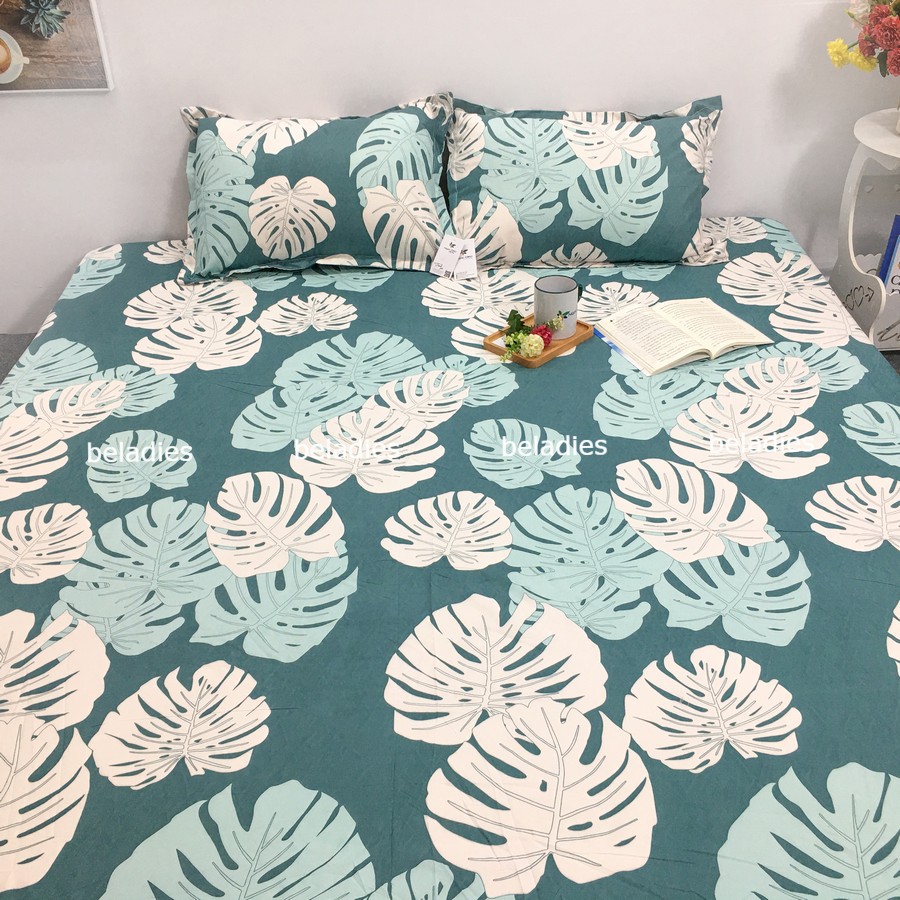 Bộ ga giường 2m2 kèm 2 vỏ gối poly cotton drap bo chun bọc đệm 2m