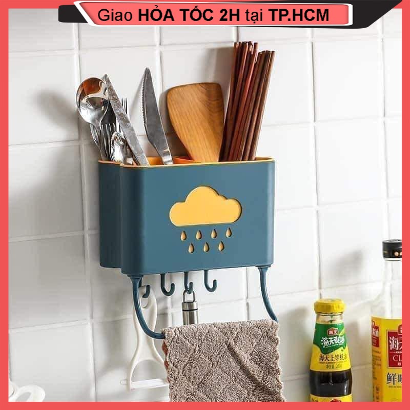 Ống Cắm Đũa Thìa Dán Tường bằng Nhựa PP cao cấp, Có Lỗ Thoát Nước, Dễ Tháo Ra Để Vệ Sinh [ỐNG ĐŨA]