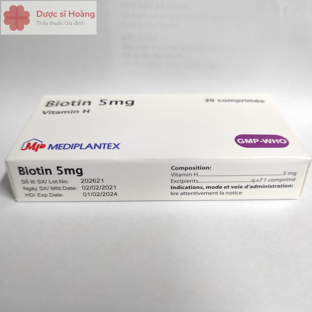 Biotin 5mg Mới -Vitamin H - Giúp da và tóc đẹp hộp 20 viên
