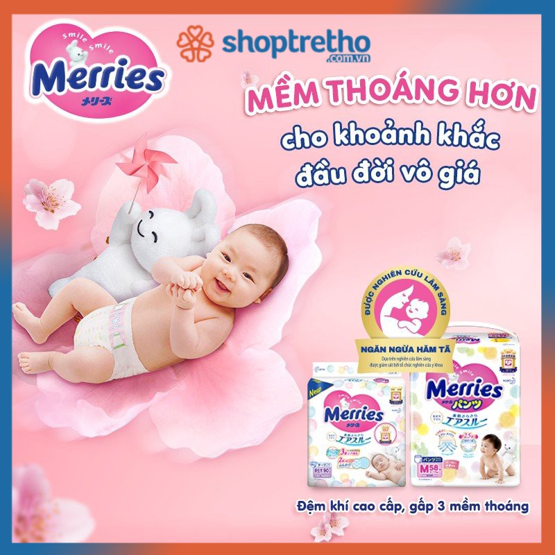 Bỉm dán Merries S82 Nhật Bản (4-8kg) - 1 bịch 82 miếng