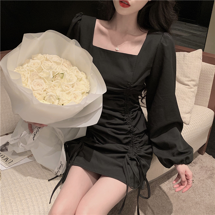 Đầm Body Xiaozhainv Cổ Vuông Phối Dây Rút Gợi Cảm Cho Nữ