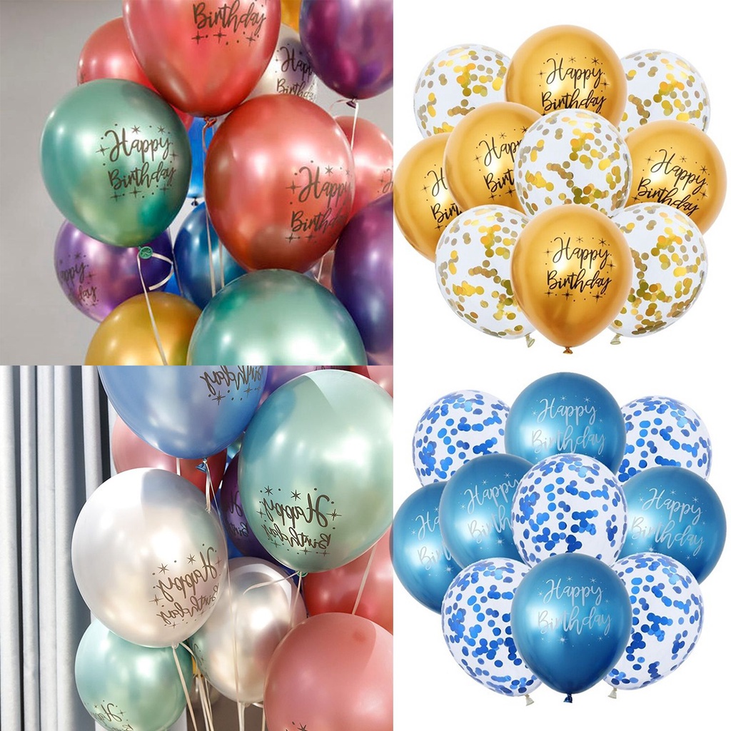 Set 10 Bong Bóng Chữ Happy Birthday 12 &quot;Nhiều Màu Sắc Trang Trí Tiệc