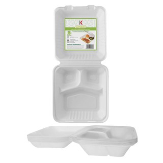 Hộp bã mía 3 ngăn phân hủy sinh học KOKUSAI 8IN - 1580ML  Lốc 10 cái