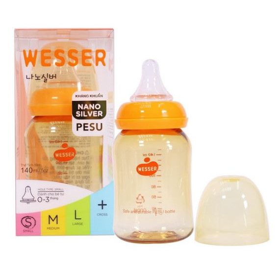 BÌNH SỮA WESSER CỔ HẸP CAO CẤP PESU MẪU MỚI 60ML/140ML/250ML