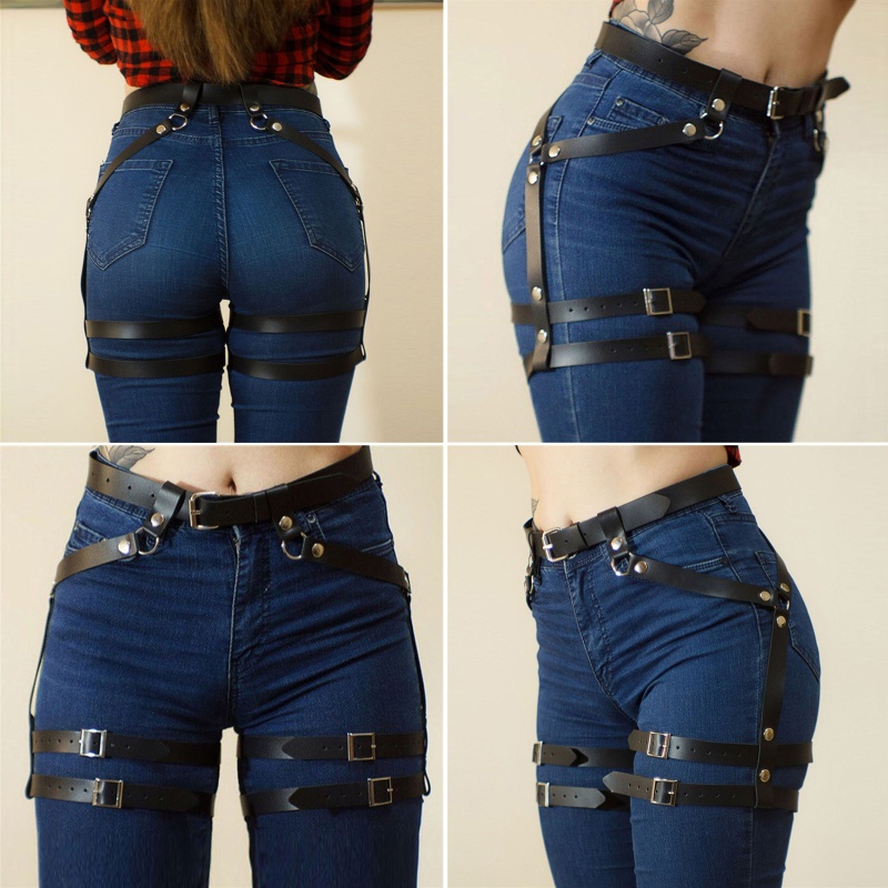 Dây Xích Đeo Chân Bằng Da Phong Cách Gothic Punk Cho Nữ