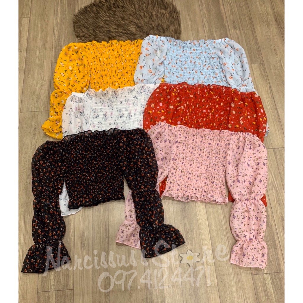 [Thiết kế] ÁO NHÚNG HOA BỆT VAI TAY DÀI VOAN hàng thiết kế | BigBuy360 - bigbuy360.vn