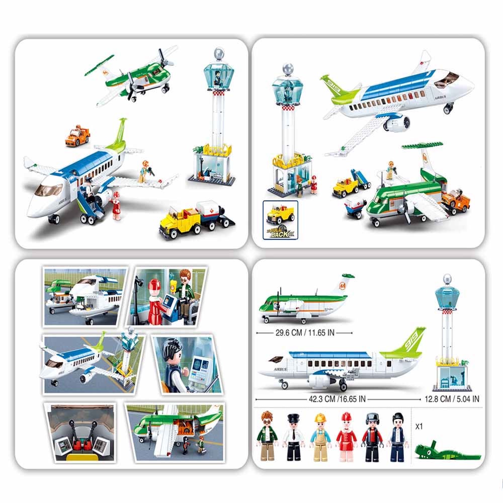 Bộ đồ chơi lắp ráp SLUBAN B0930 hình sân bay 731 mảnh có bánh xe kéo và nhãn hiệu