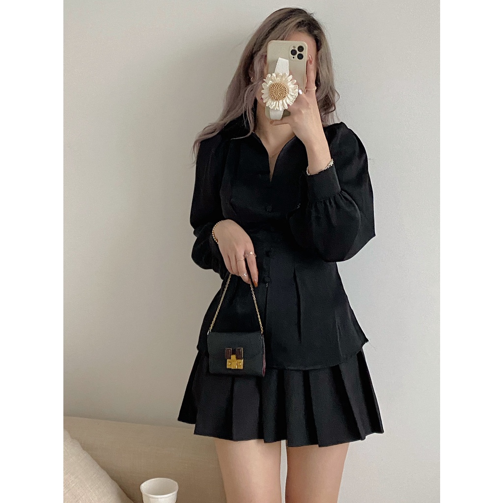 Áo sơ mi cúc bọc thắt nơ lưng cực xinh, áo kiểu