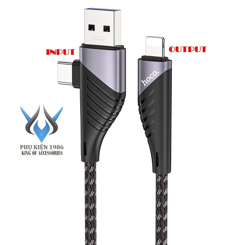 Cáp sạc 2-in-1 Hoco U95 Freeway cổng USB to Lightning 2.4A Max và Type-C to Lightning PD20W (Đen)