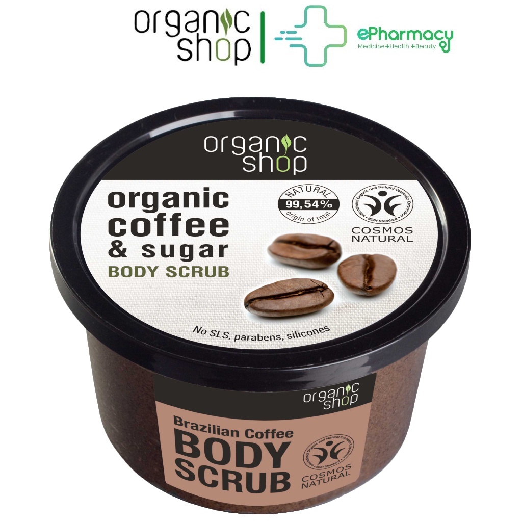 Scrub Organic Coffee & Sugar Body 0RGANIC SHOP Tẩy tế bào chết giảm mụn lưng, mụn toàn thân 250ml