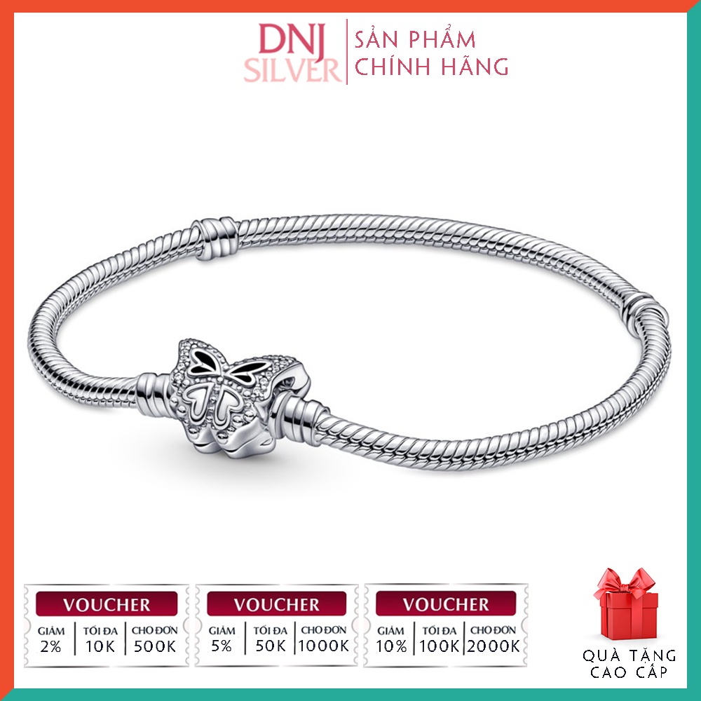 Vòng tay bạc 925 cao cấp - Mẫu vòng Butterfly Clasp Snake Chain, có thể mix thêm hạt charm vào vòng theo ý thích
