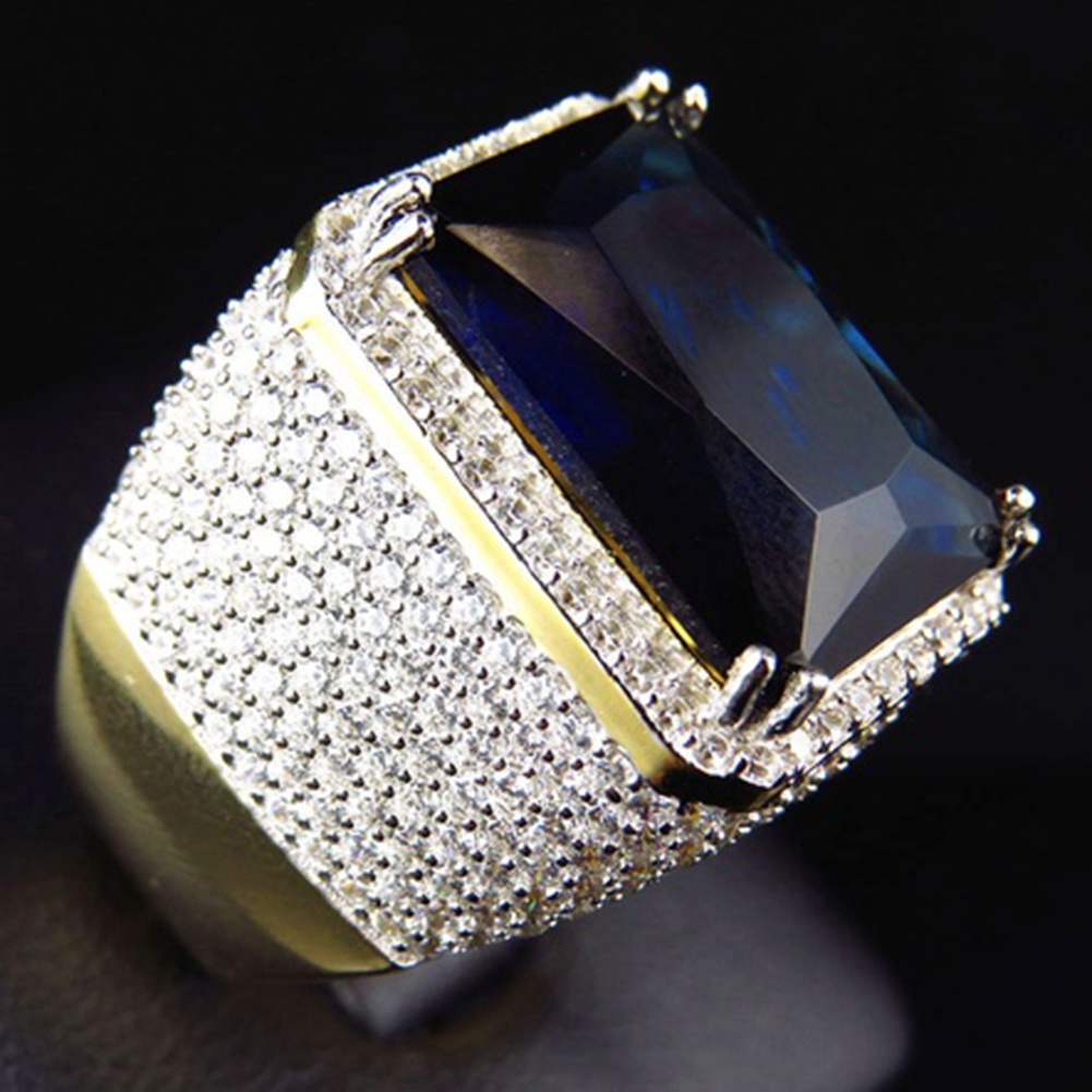 Nhẫn đính đá ruby nhân tạo hình vuông phong cách punk cá tính cho nam