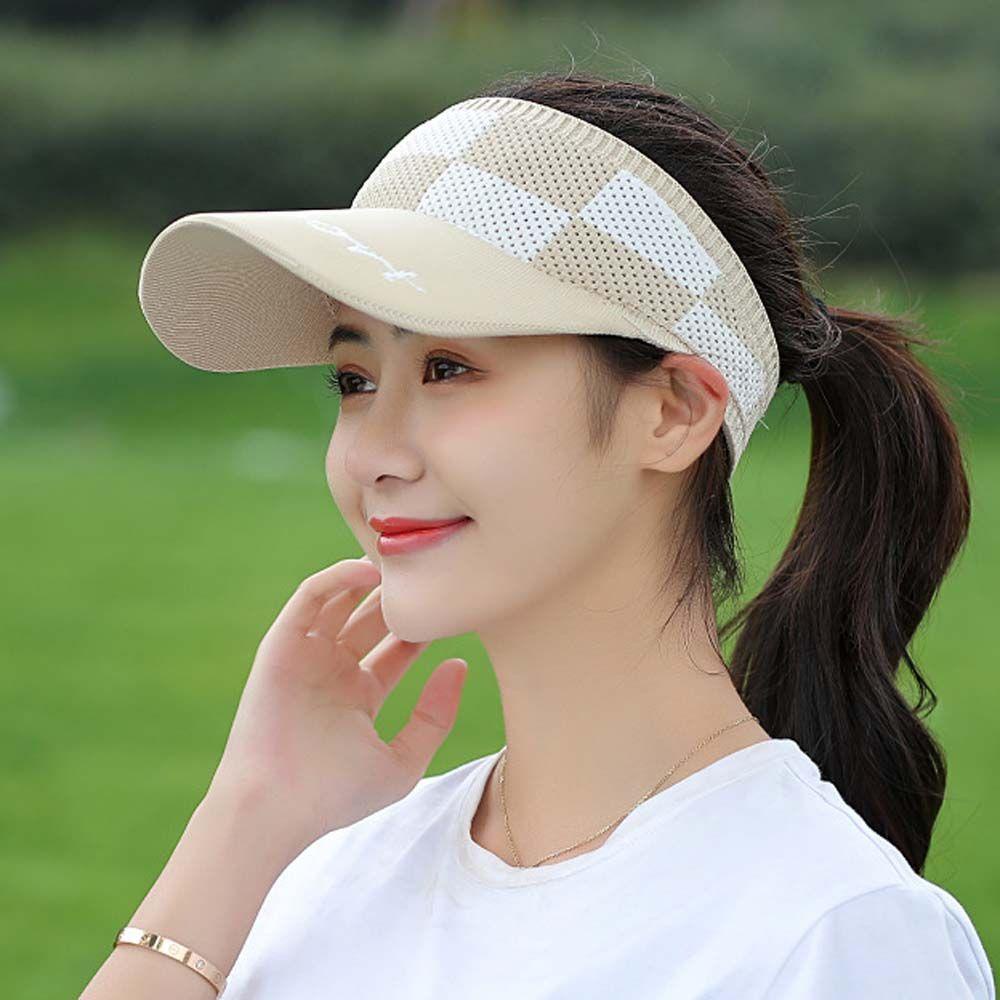DARNELL Mũ Dệt Kim Chống Nắng Họa Tiết Sọc Caro In Chữ Thời Trang Đi Biển
