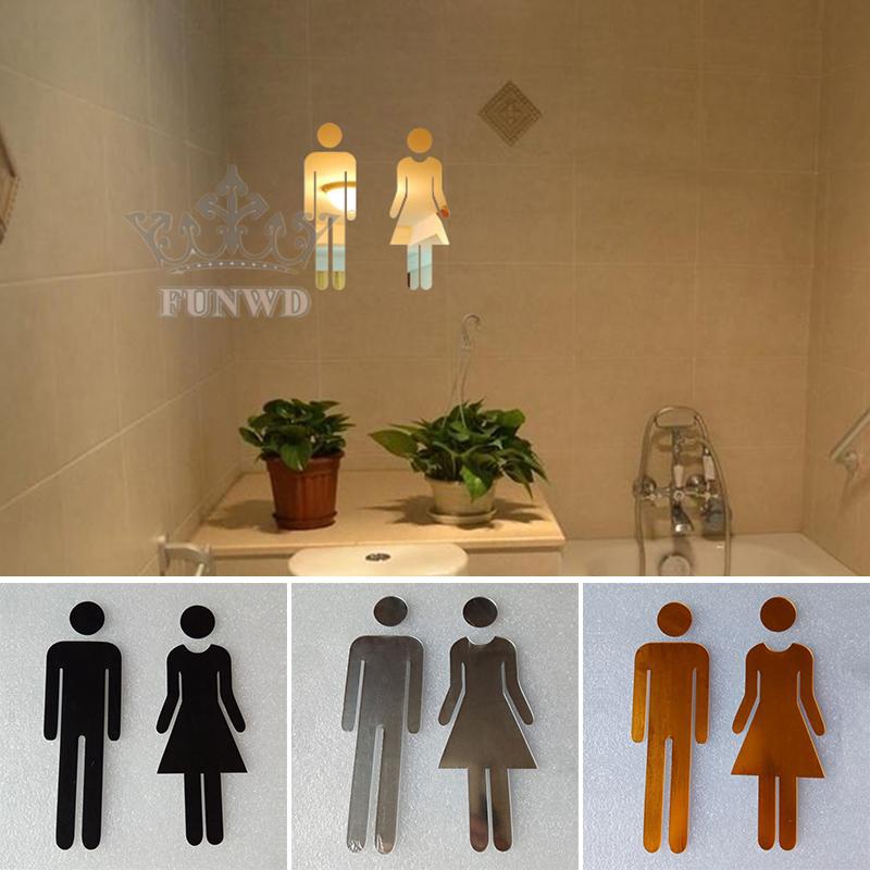 Set 2 miếng dán cửa ra vào đánh dấu nhà vệ sinh nam / nữ bằng chất liệu acrylic tiện dụng