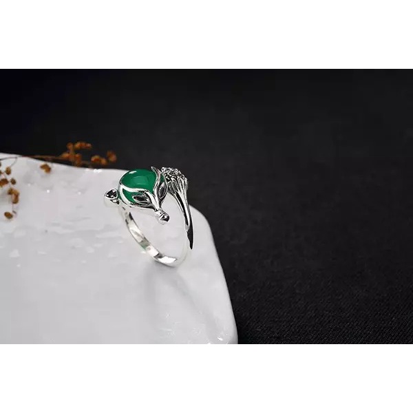 N009 Nhẫn Hồ Ly nữ đính đá và bạc thái