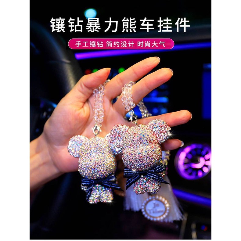 Dây treo trang trí bên trong xe hơi phối hình chú gấu đính pha lê cao cấp