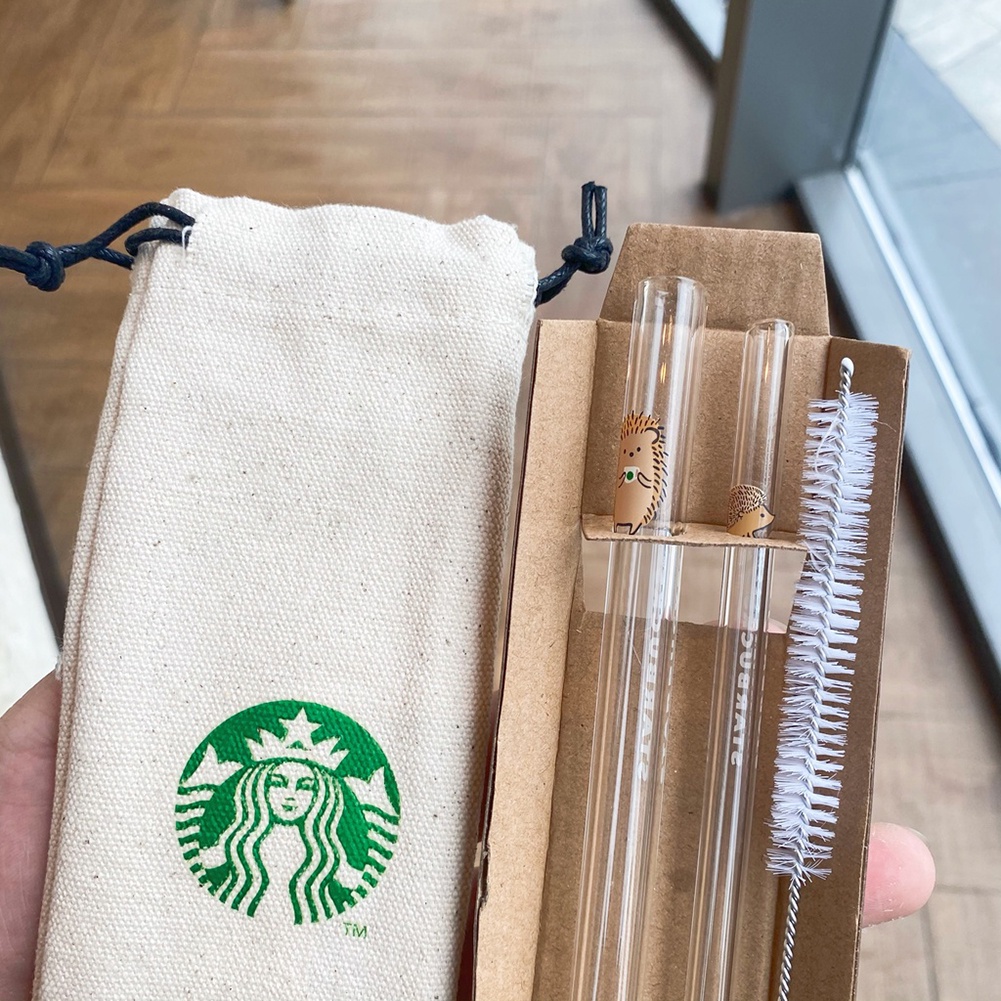 Ống hút Starbucks họa tiết nhím Gospel có thể tái sử dụng kèm cọ vệ sinh và túi đựng tiện dụng