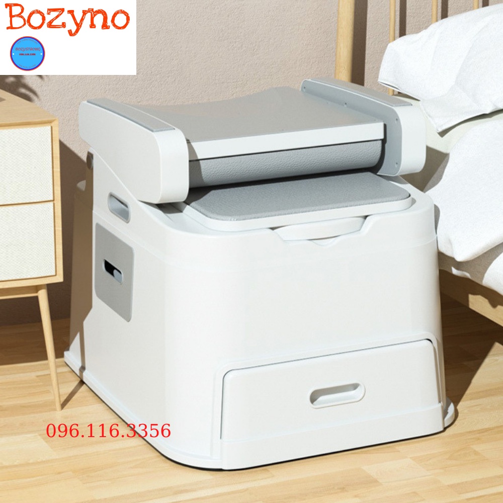 Ghế vệ sinh cho người già  Bozyno bô đi vệ sinh cho người già khung thép sơn tĩnh điện dày, chắc chắn, trống trượt.